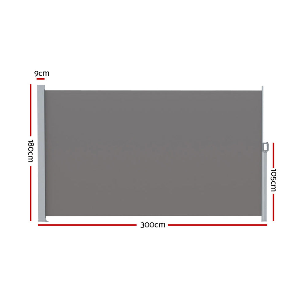 Side Awning Sun Shade | Outdoor Retractable Privacy Screen | 1.8x3M | Grey