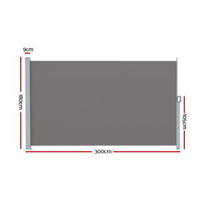 Side Awning Sun Shade | Outdoor Retractable Privacy Screen | 1.8x3M | Grey