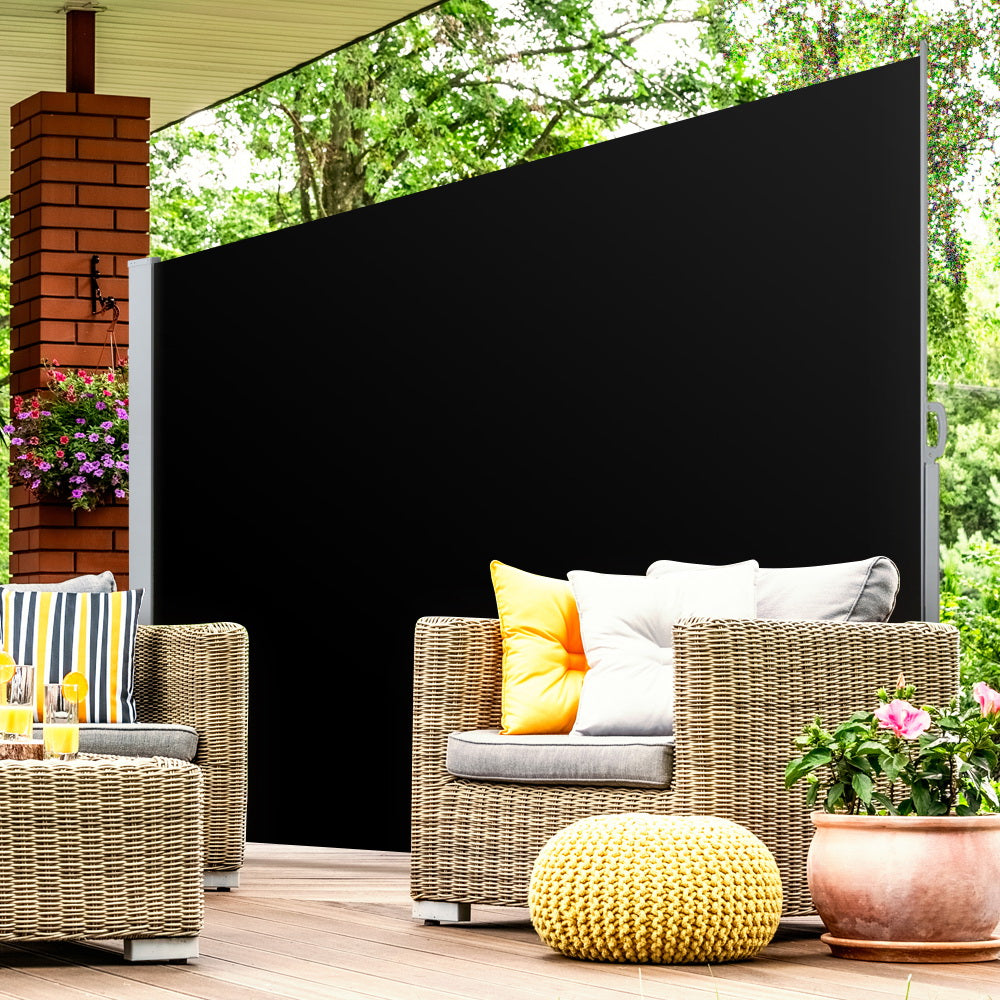 Side Awning Sun Shade | Outdoor Retractable Privacy Screen | 2x3M | Black