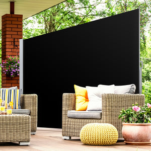 Side Awning Sun Shade | Outdoor Retractable Privacy Screen | 2x3M | Black