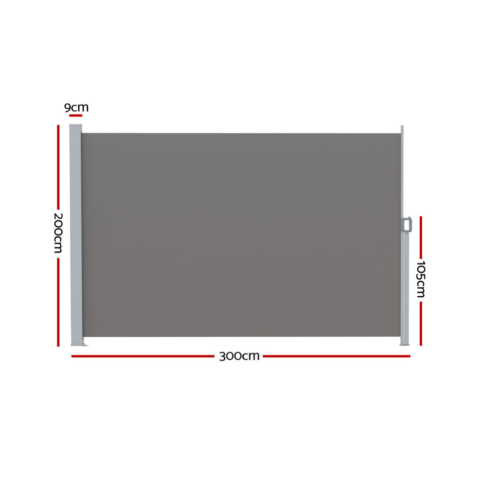 Side Awning Sun Shade | Outdoor Retractable Privacy Screen | 2x3M | Grey