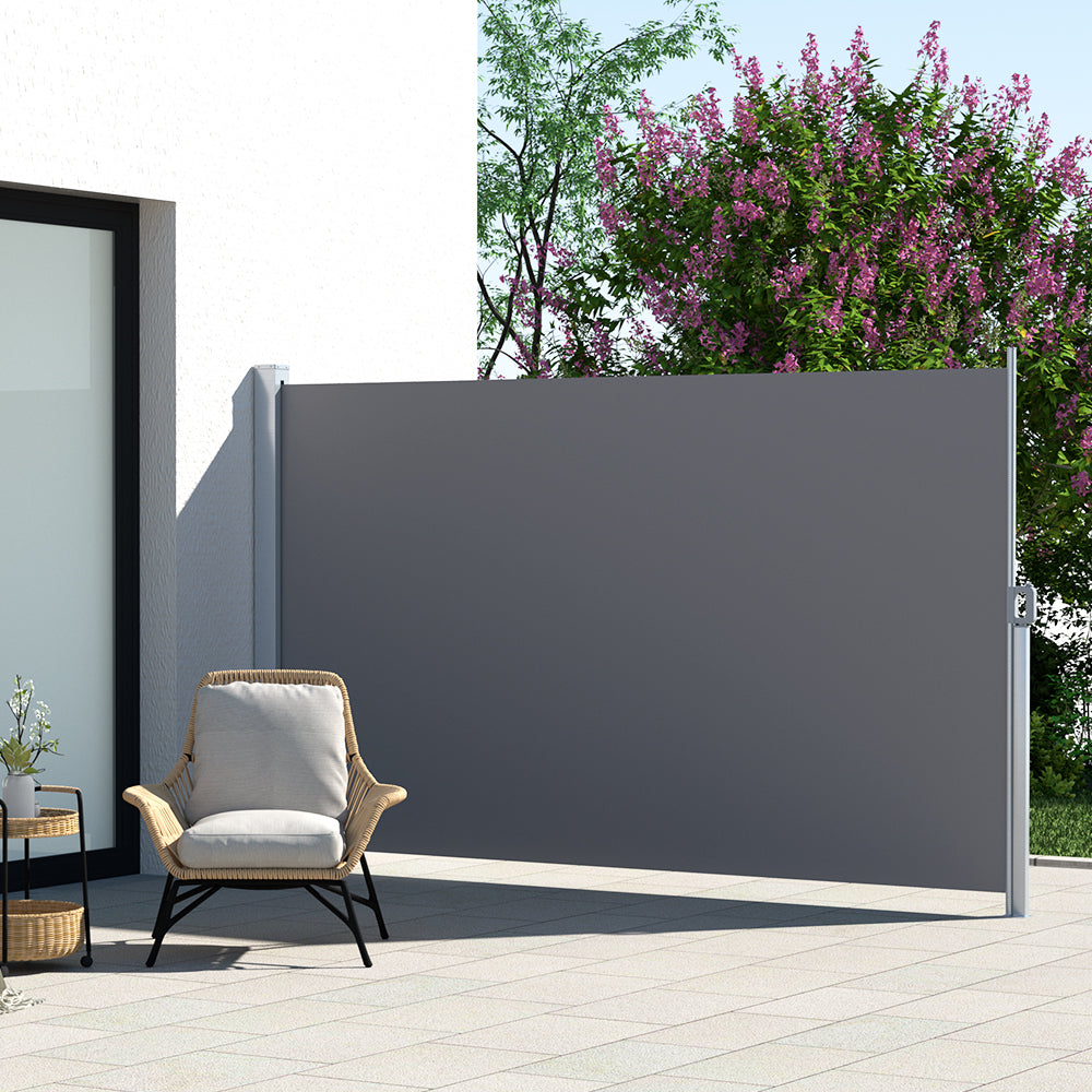 Side Awning Sun Shade | Outdoor Retractable Privacy Screen | 2x3M | Grey