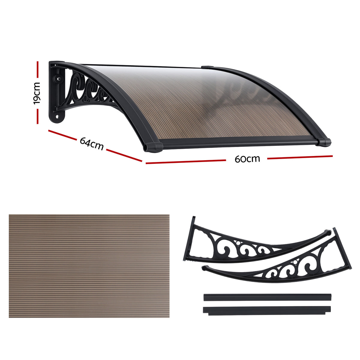 Window Awning | 0.6 x 0.6m | Drainage Canopy | Brown
