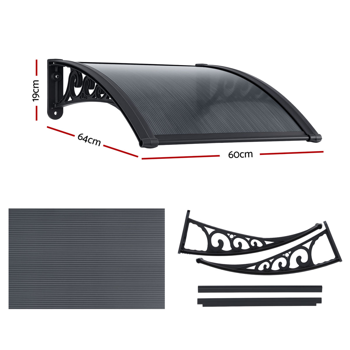 Window Awning Canopy | 0.6 x 0.6m | Drainage Cover | Grey