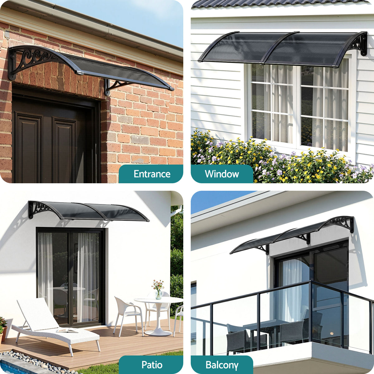Window Awning Canopy | 0.6 x 0.6m | Drainage Cover | Grey