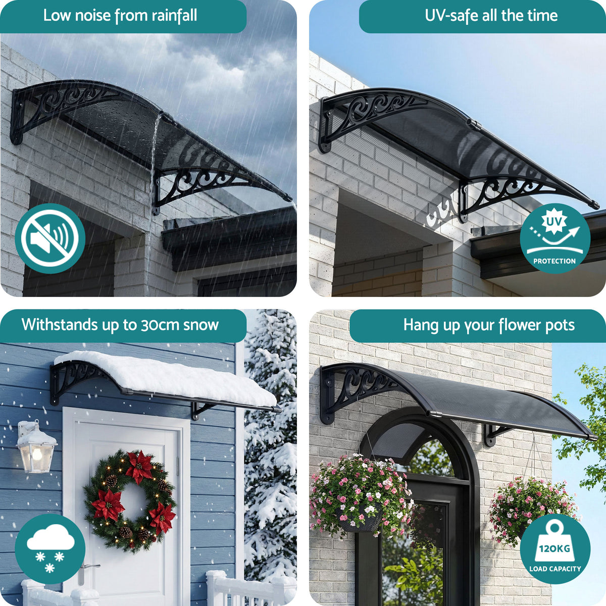 Window Awning Canopy | 0.6 x 0.6m | Drainage Cover | Grey