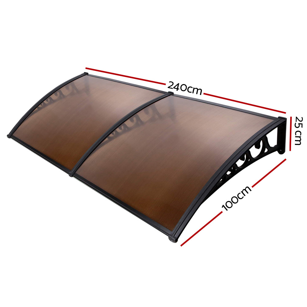 Window Door Awning | 1mx2.4m | Brown | Hollow Sheet Plastic Frame