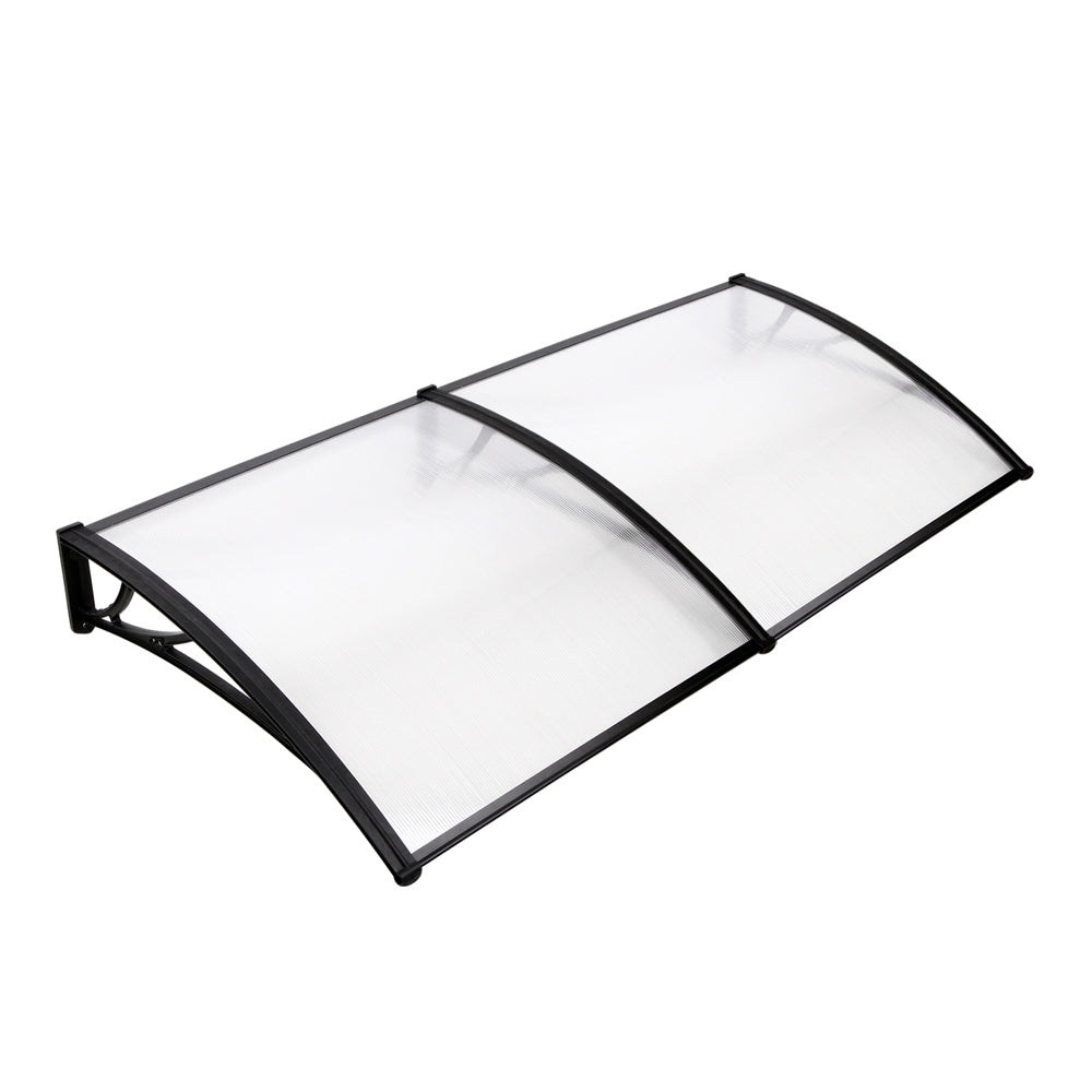 Window Door Awning | Canopy | 1mx2m | Transparent Sheet | Black Plastic Frame