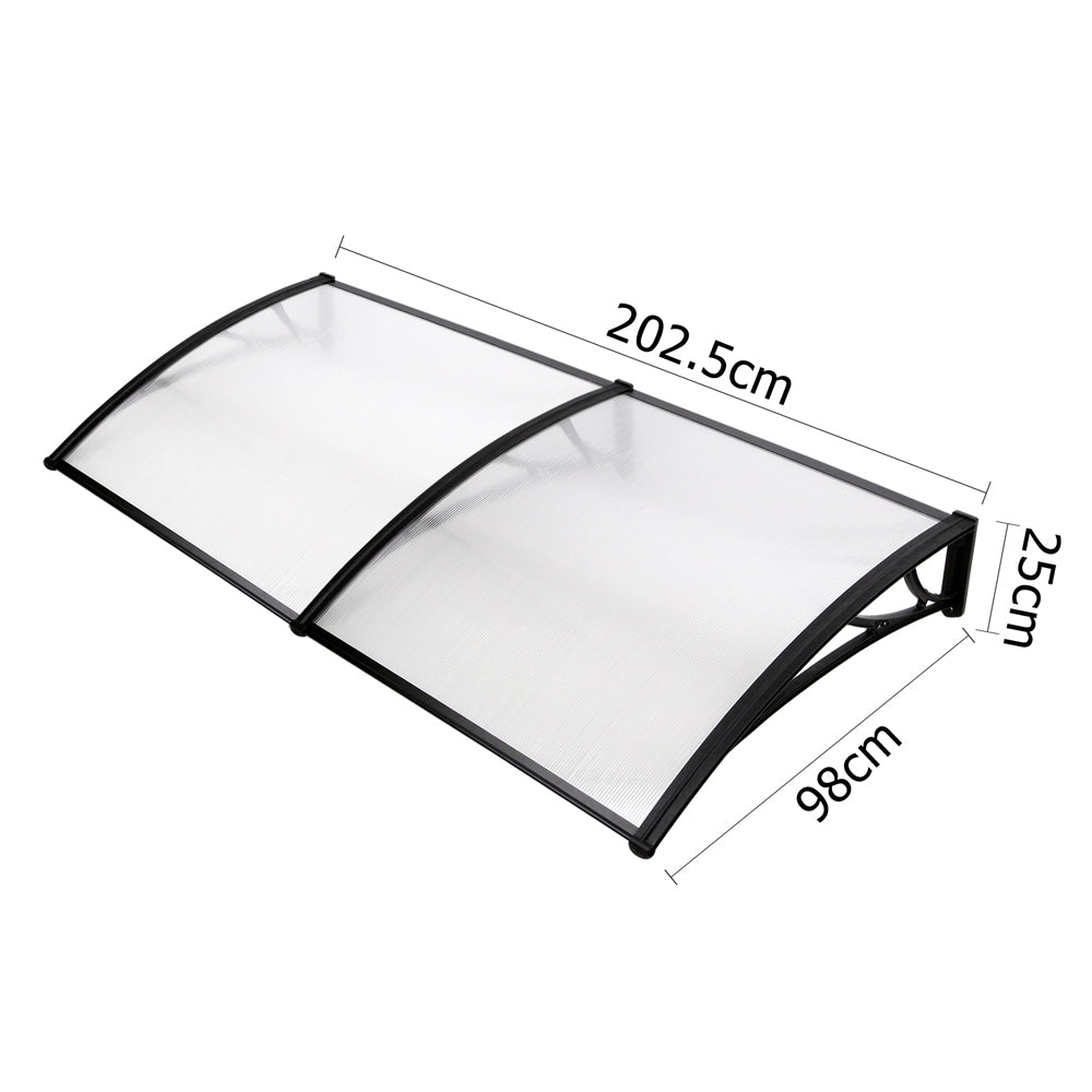 Window Door Awning | Canopy | 1mx2m | Transparent Sheet | Black Plastic Frame