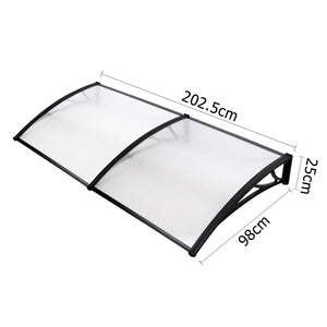 Window Door Awning | Canopy | 1mx2m | Transparent Sheet | Black Plastic Frame