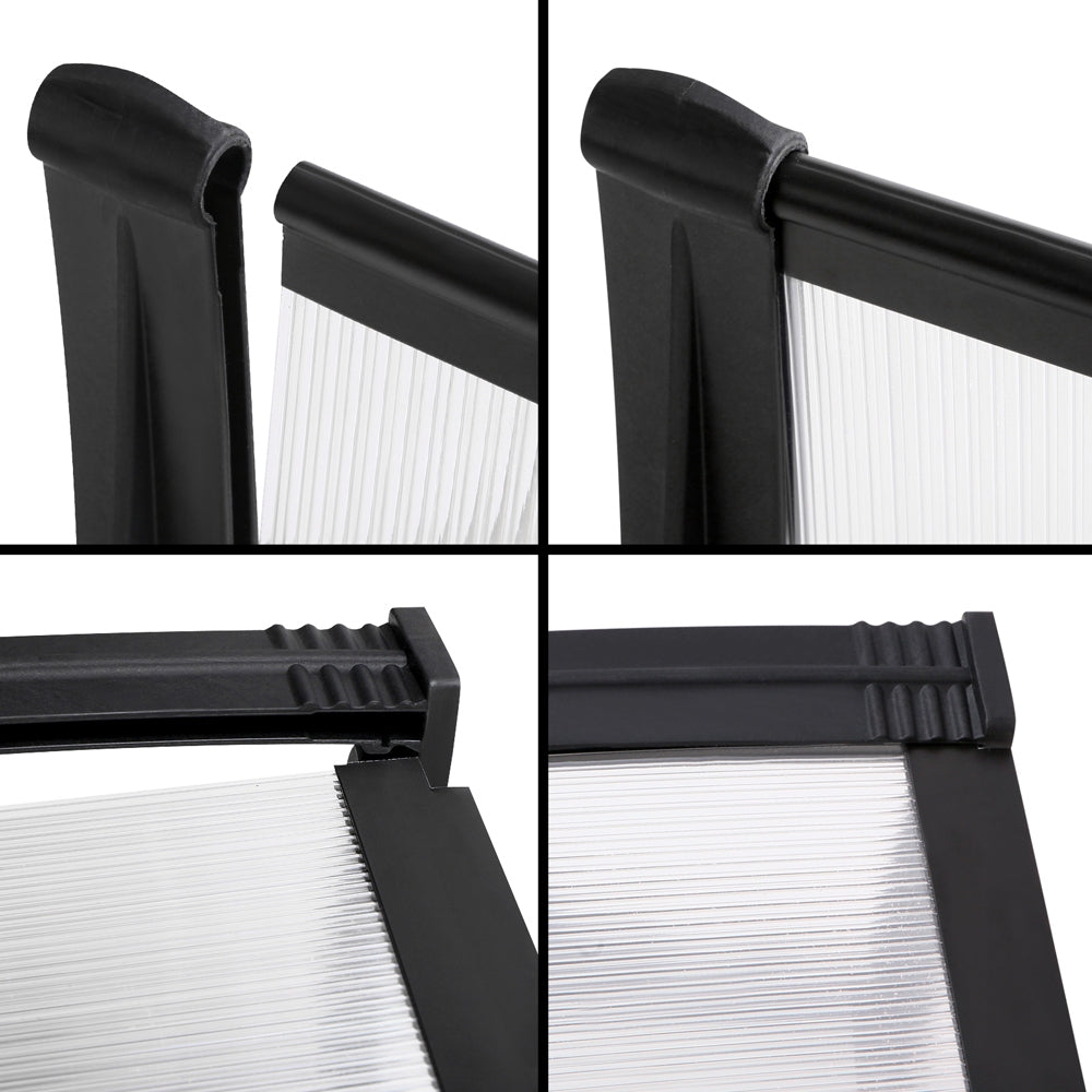 Window Door Awning | Canopy | 1mx2m | Transparent Sheet | Black Plastic Frame
