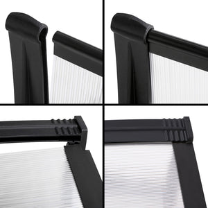 Window Door Awning | Canopy | 1mx2m | Transparent Sheet | Black Plastic Frame