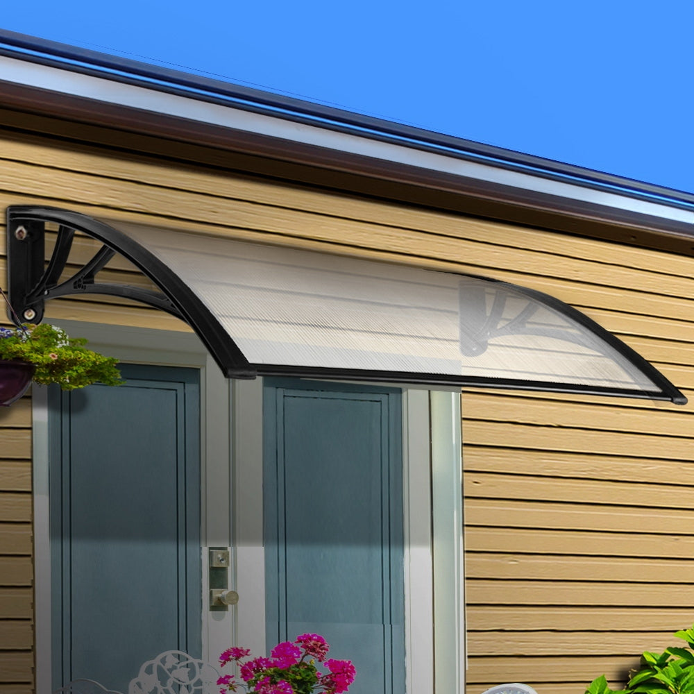 Window Door Awning | Canopy | 1mx2m | Transparent Sheet | Black Plastic Frame