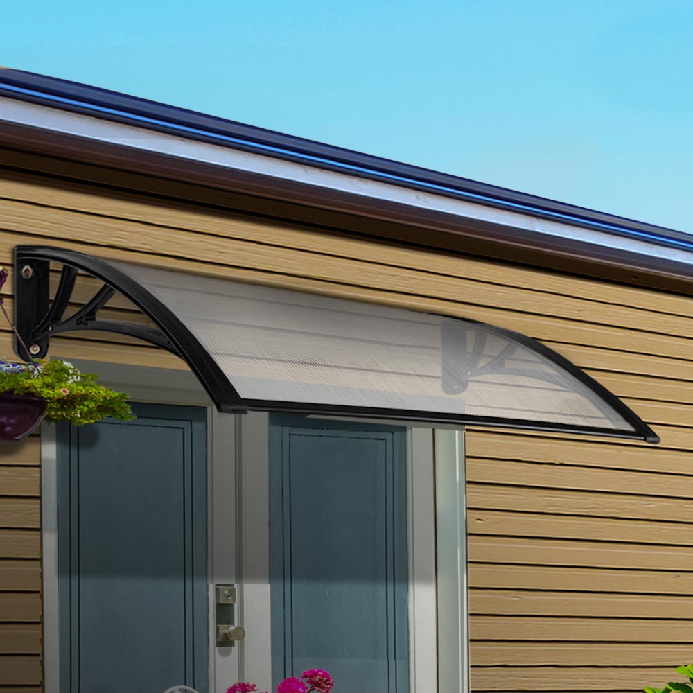 Window Door Awning | Canopy | 1mx2m | Transparent Sheet | Black Plastic Frame