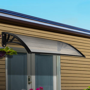 Window Door Awning | Canopy | 1mx2m | Transparent Sheet | Black Plastic Frame