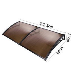 Window Door Awning | Canopy | 1mx2m | Brown Sheet | Black Plastic Frame