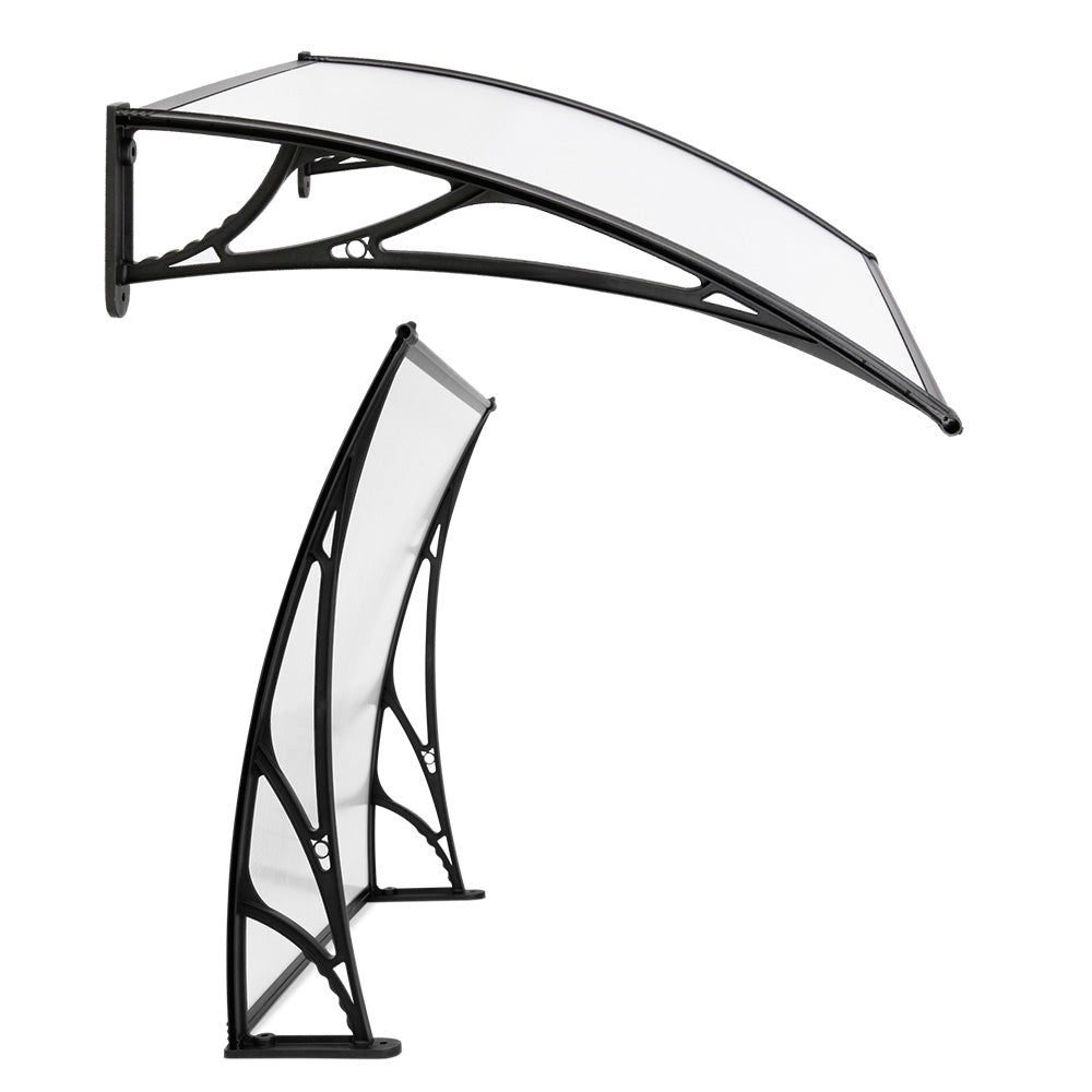 Window Awning | Door Canopy | 1m x 4m | Transparent Sheet | Black Plastic Frame