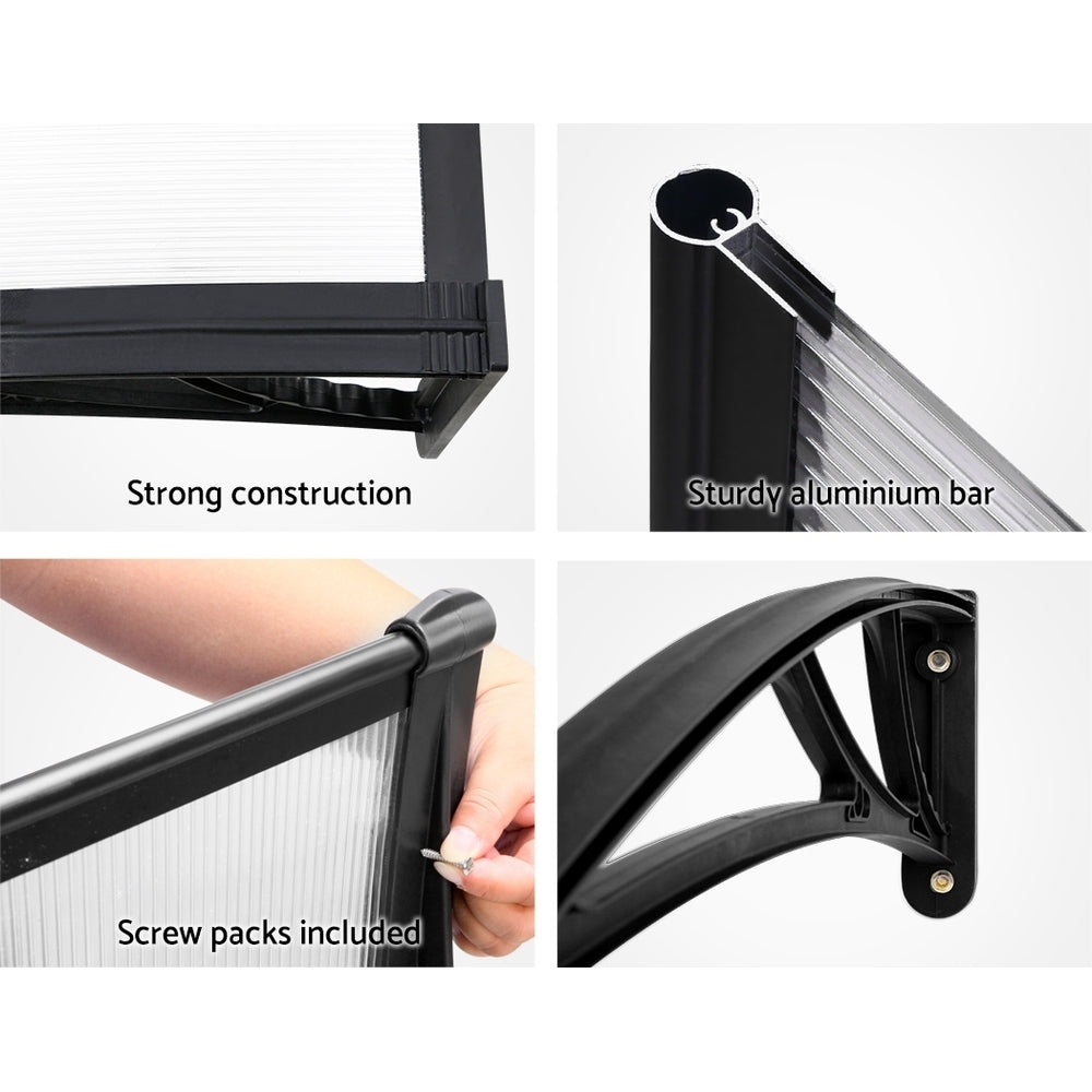 Window Awning | Door Canopy | 1m x 4m | Transparent Sheet | Black Plastic Frame