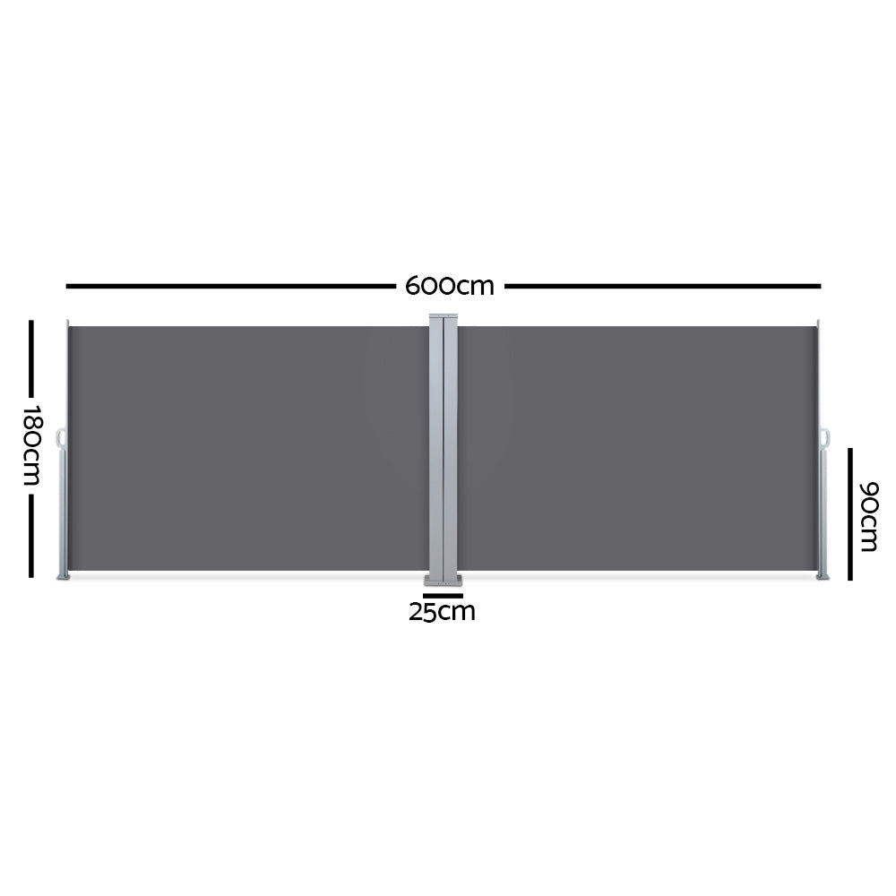 Side Awning | Sun Shade | Outdoor | Retractable Privacy Screen | 1.8MX6M | Grey