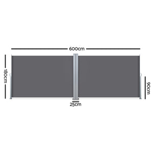 Side Awning | Sun Shade | Outdoor | Retractable Privacy Screen | 1.8MX6M | Grey
