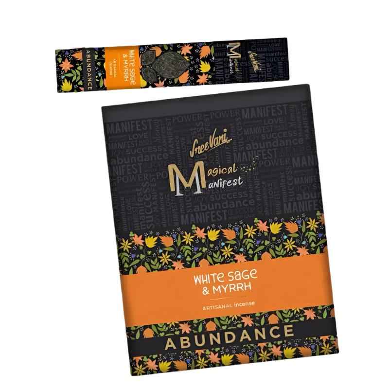 Abundance White Sage & Myrrh Resin Incense Sticks | Sree Vani Magical Manifest | 48 Thick Sticks