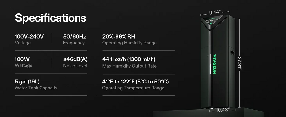 AeroStream H19 Intelligent Humidifier | 19L WiFi-Enabled with Temp & Humidity Probe for Grow Tents & Indoor Spaces