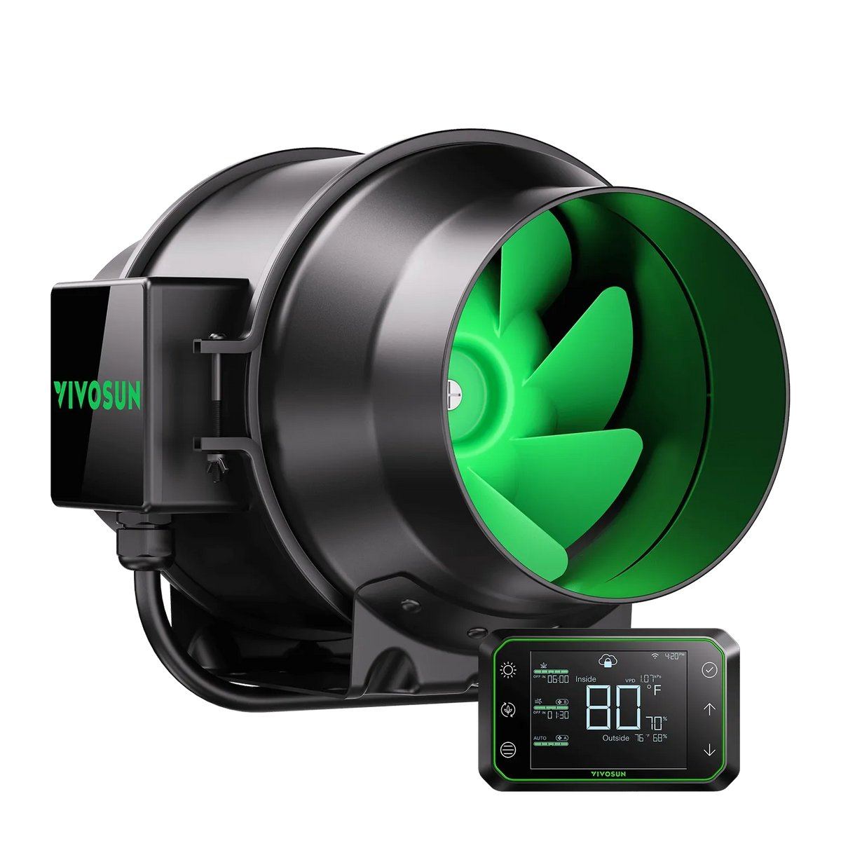 AeroZesh G6 6″ Inline Fan + GrowHub E42A WiFi Controller | 388 CFM EC Ventilation Fan | Temp & Humidity Sensor