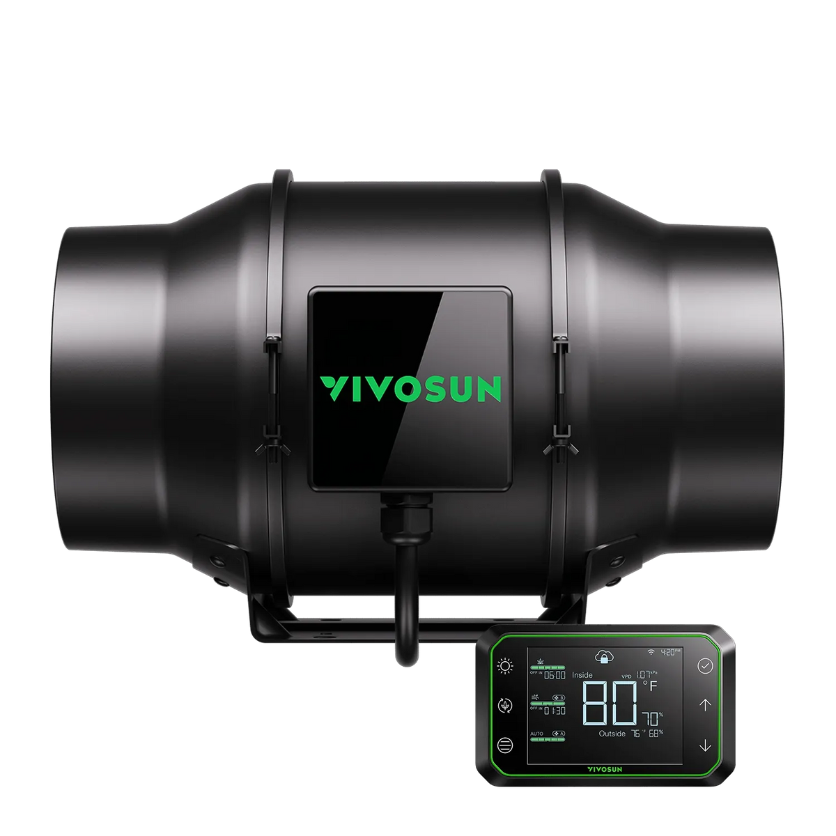 AeroZesh G6 6″ Inline Fan + GrowHub E42A WiFi Controller | 388 CFM EC Ventilation Fan | Temp & Humidity Sensor