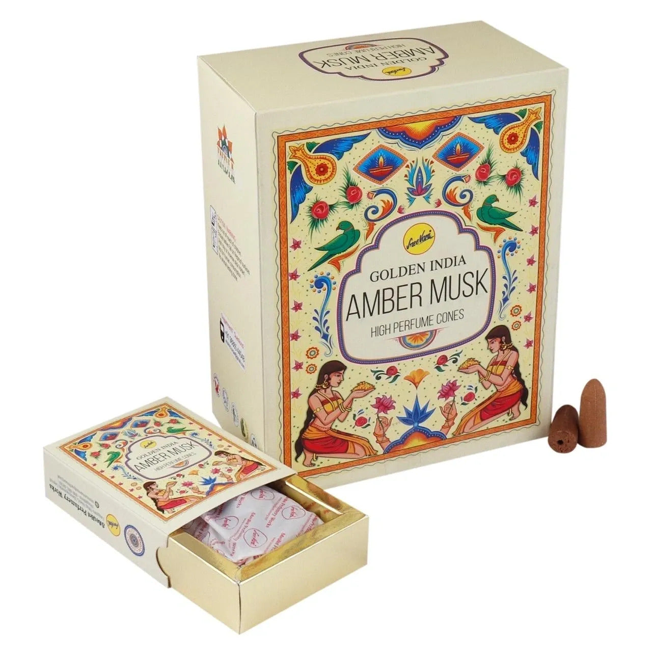 Amber Musk Backflow Incense Cones | Sree Vani Indian Heritage | 120 Jumbo Sized Cones