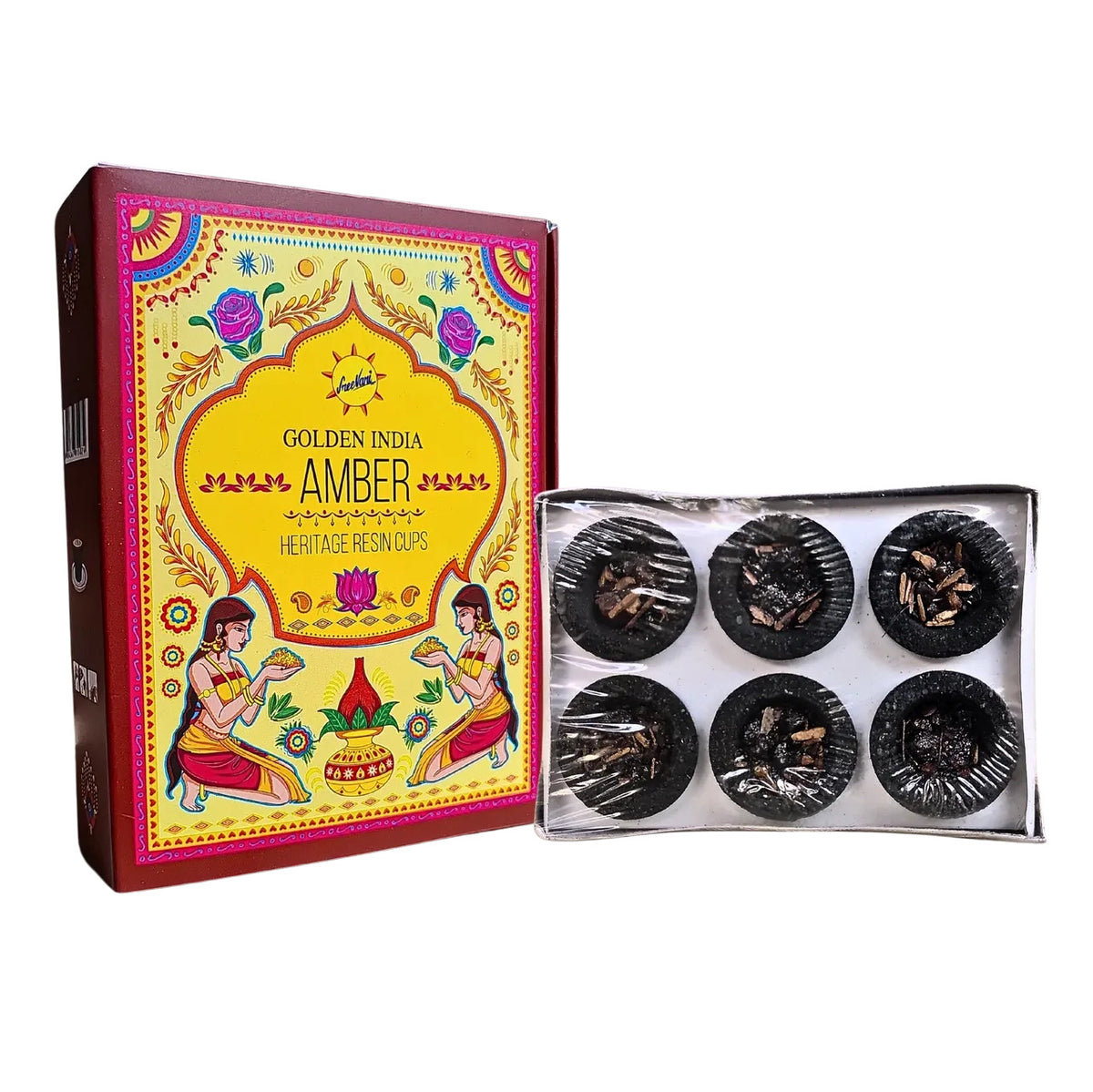 Amber Resin Incense Cups 6 Pack | Sree Vani Indian Heritage Charcoal Free Burning Cups