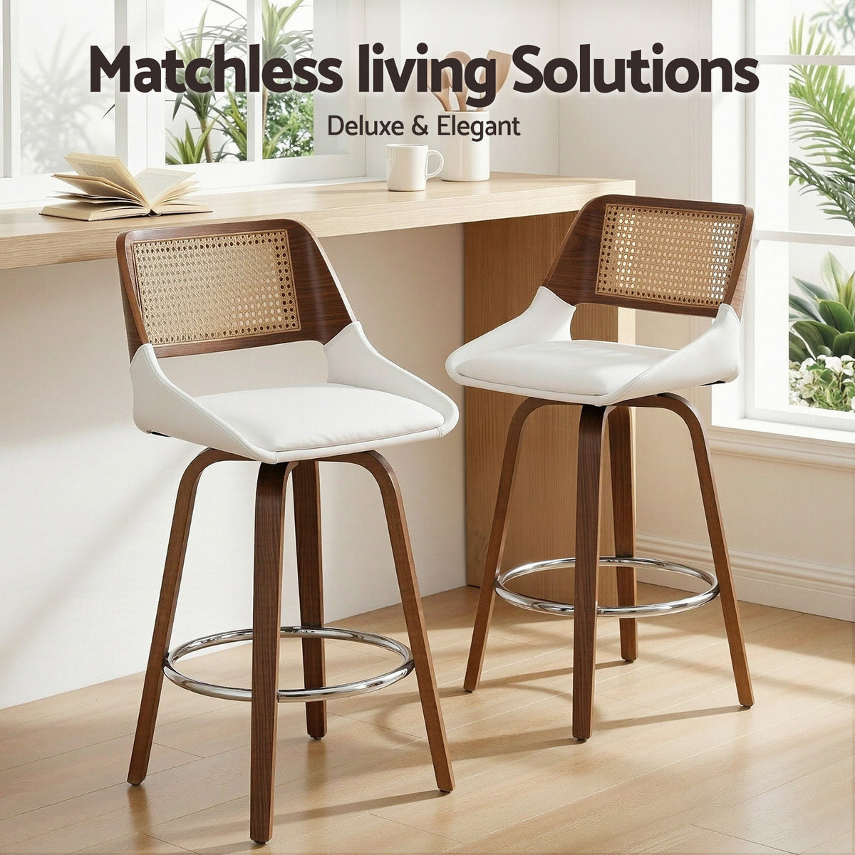Bar Stools Set of 2 | Swivel | 60cm Seat Height | Wooden Counter Stools