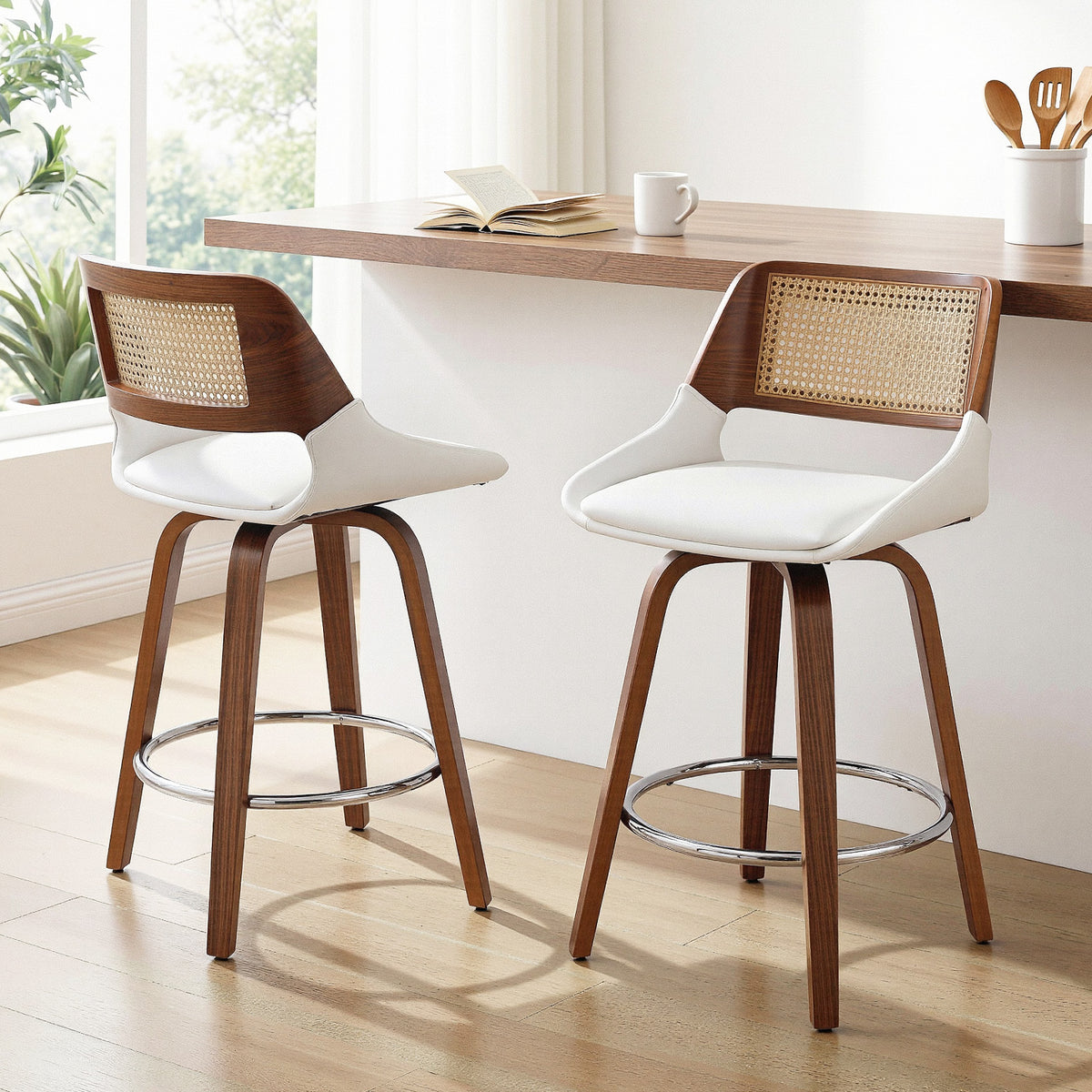 Bar Stools Set of 2 | Swivel | 60cm Seat Height | Wooden Counter Stools