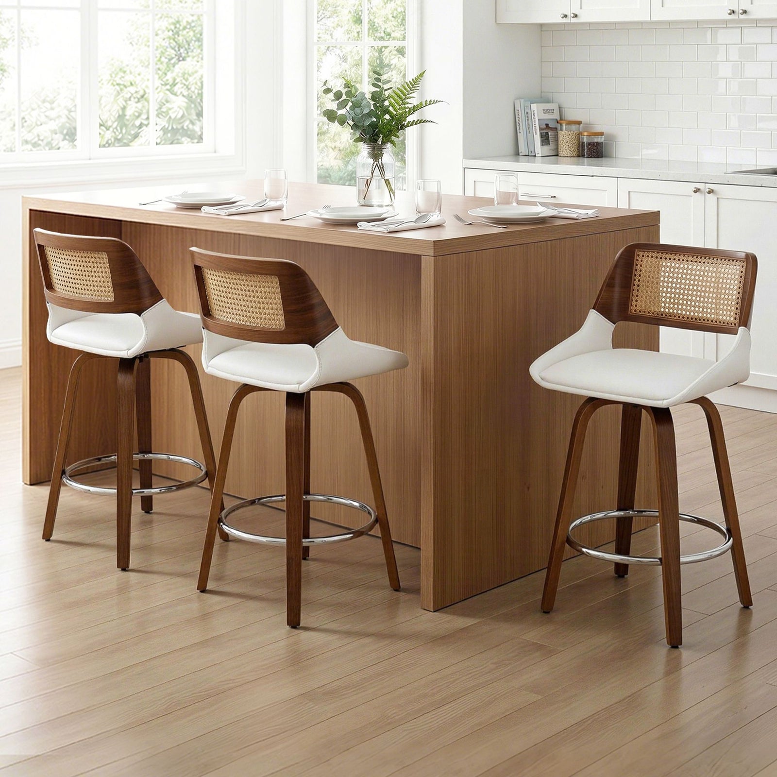 Wooden Bar Stools | 3 Pack | Swivel Kitchen Stools | 60cm