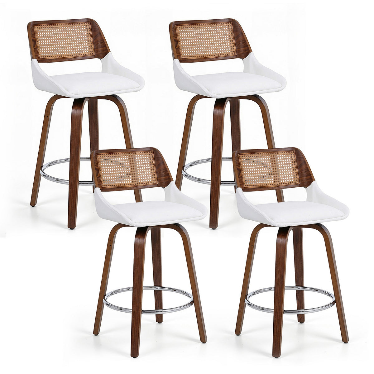 Bar Stools Set of 4 | Swivel | 60cm Seat Height | Wooden Counter Stools