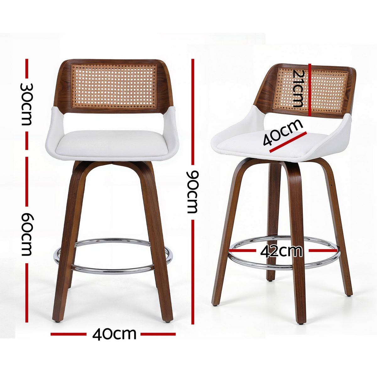 Bar Stools Set of 4 | Swivel | 60cm Seat Height | Wooden Counter Stools