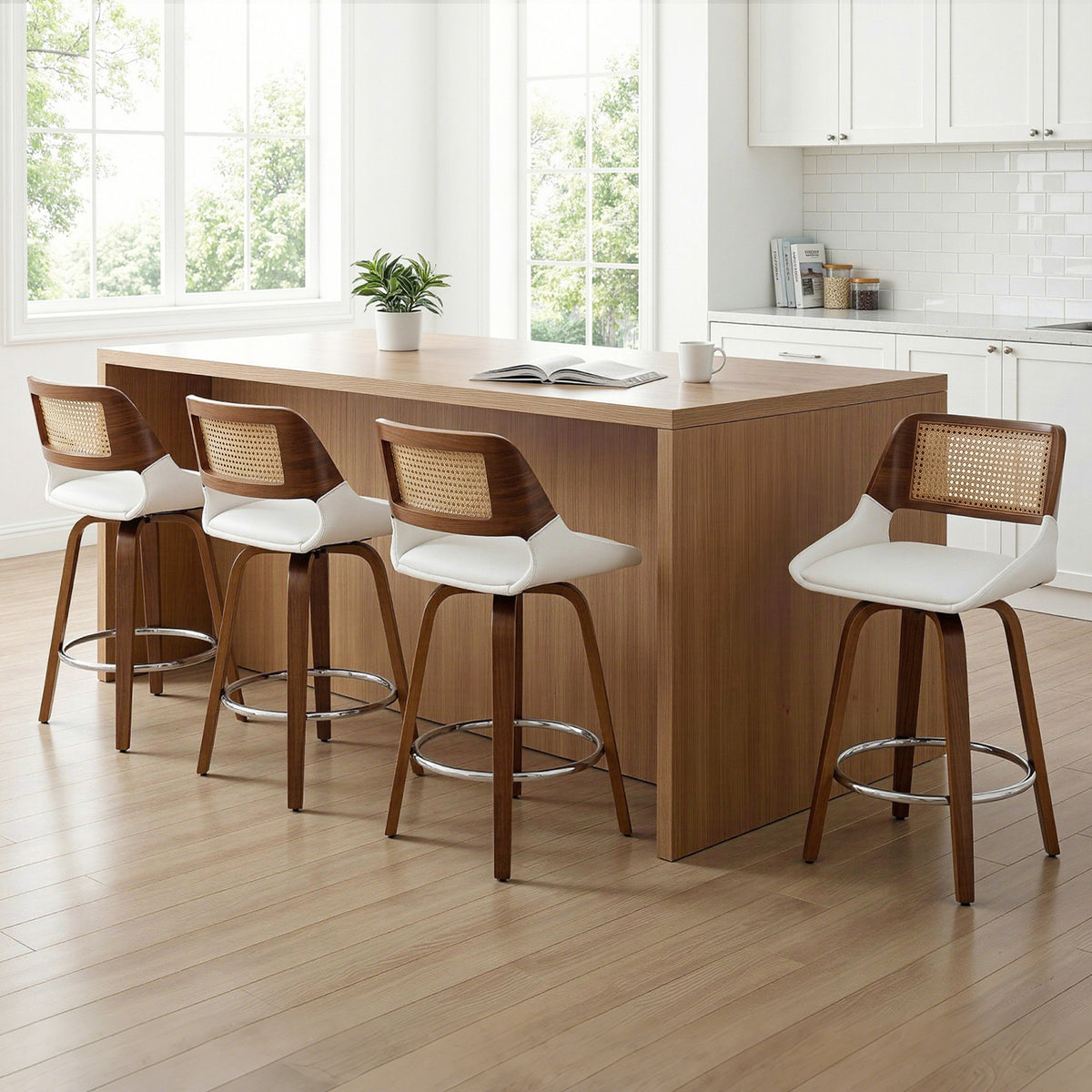 Bar Stools Set of 4 | Swivel | 60cm Seat Height | Wooden Counter Stools