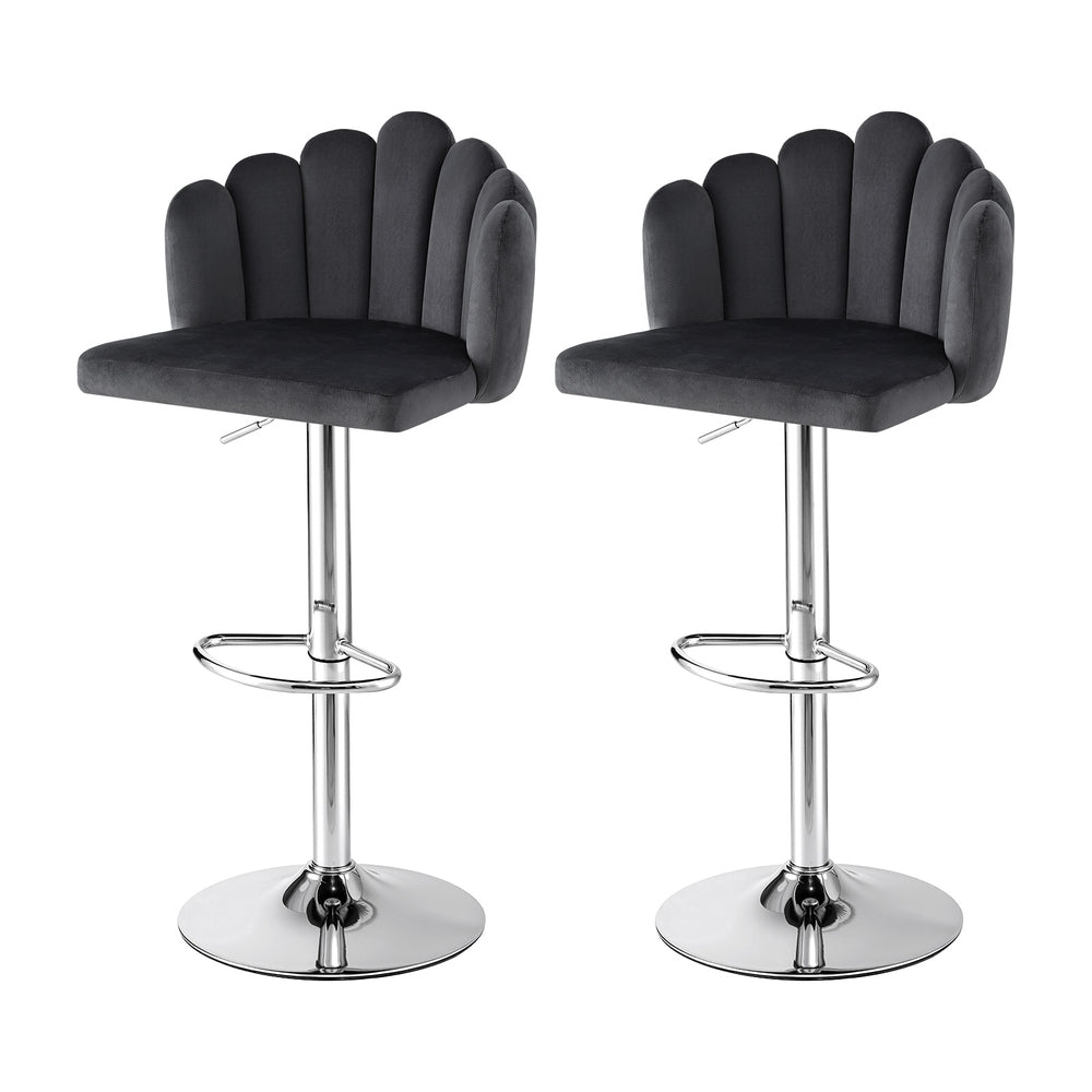 Bar Stools Set 2pc | Adjustable Gas Lift | Velvet | Grey