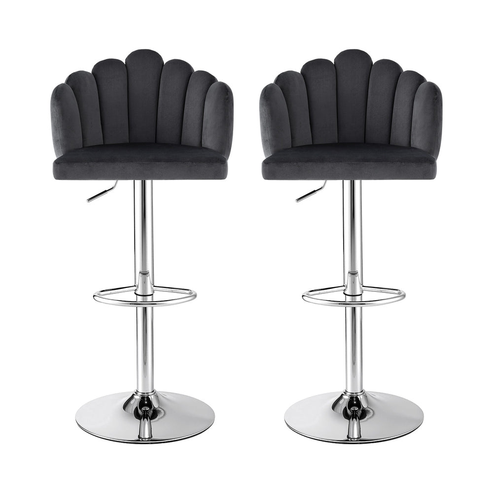 Bar Stools Set 2pc | Adjustable Gas Lift | Velvet | Grey