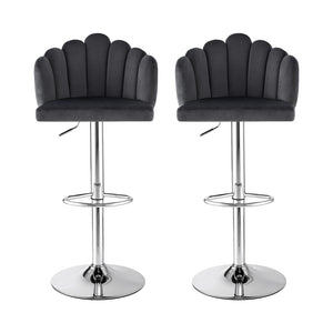 Bar Stools Set 2pc | Adjustable Gas Lift | Velvet | Grey