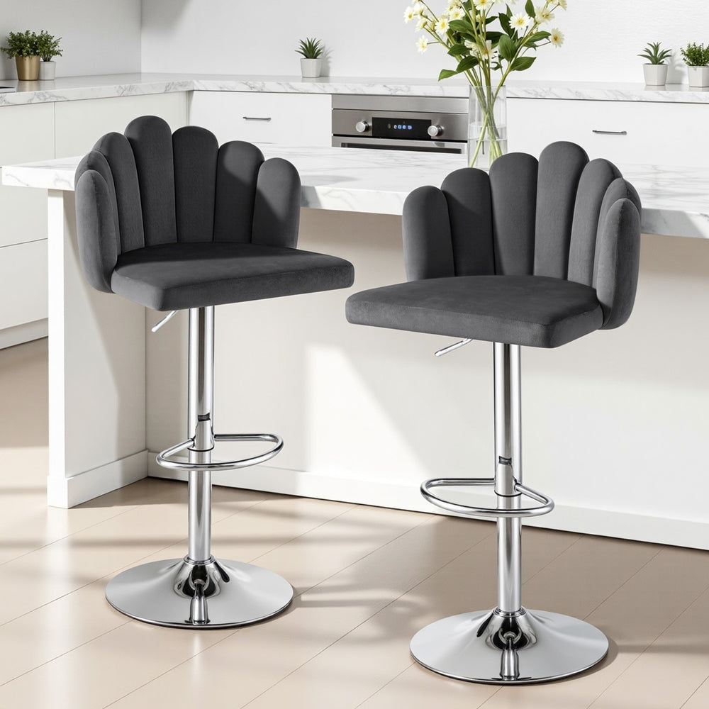 Bar Stools Set 2pc | Adjustable Gas Lift | Velvet | Grey