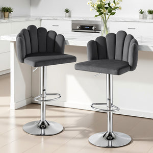 Bar Stools Set 2pc | Adjustable Gas Lift | Velvet | Grey