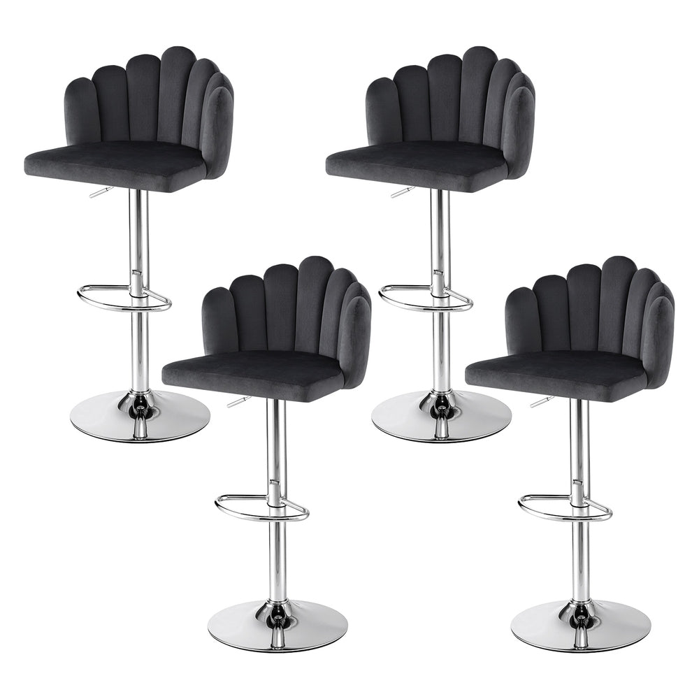 Bar Stools Set 4pc | Adjustable Gas Lift | Velvet | Grey
