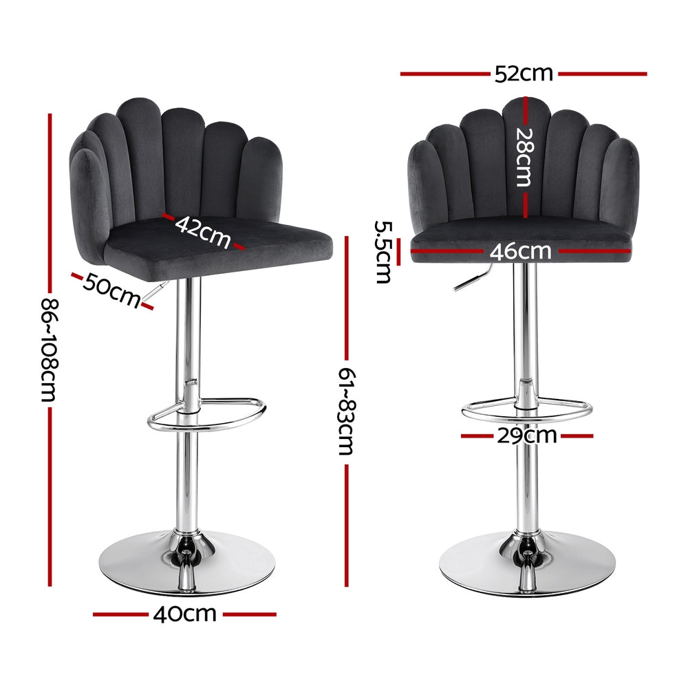 Bar Stools Set 4pc | Adjustable Gas Lift | Velvet | Grey