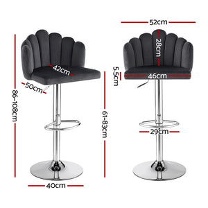 Bar Stools Set 4pc | Adjustable Gas Lift | Velvet | Grey