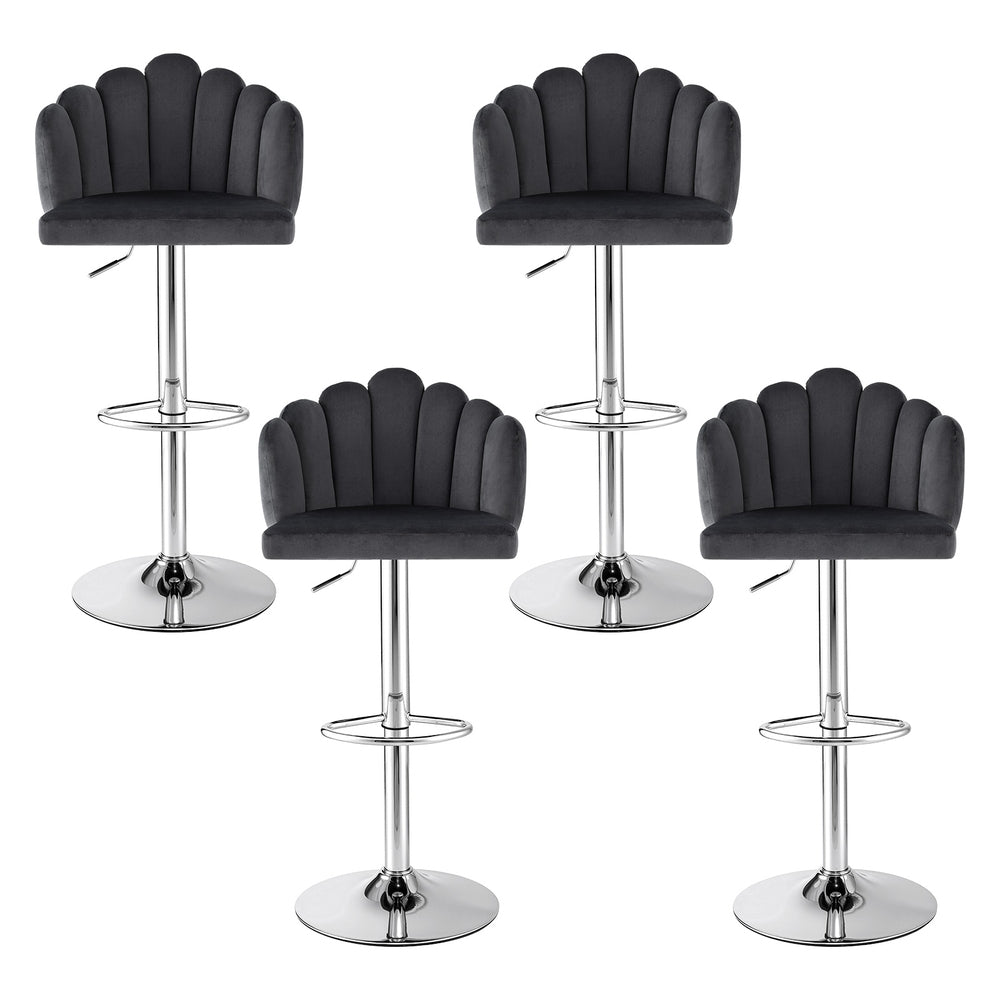 Bar Stools Set 4pc | Adjustable Gas Lift | Velvet | Grey
