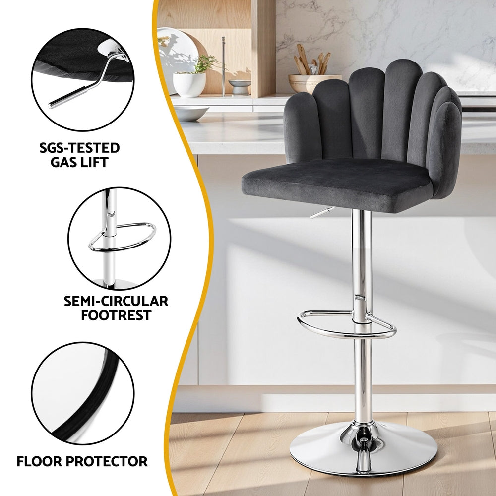 Bar Stools Set 4pc | Adjustable Gas Lift | Velvet | Grey