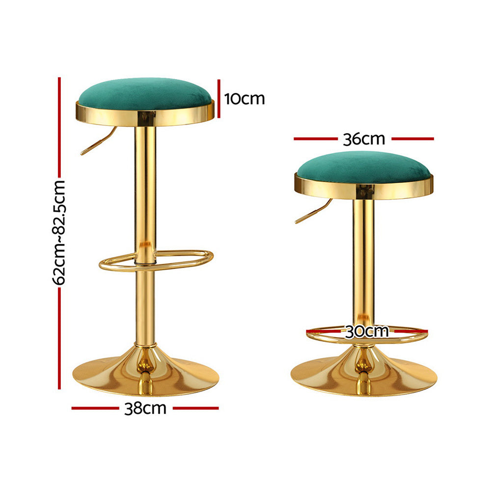 4x Artiss Bar Stools | Kitchen Dining Chairs | Velvet Padded Stool | Green