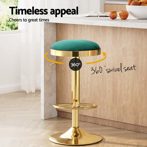 4x Artiss Bar Stools | Kitchen Dining Chairs | Velvet Padded Stool | Green