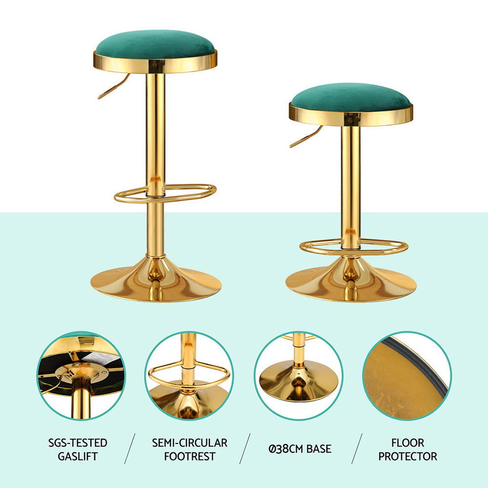 4x Artiss Bar Stools | Kitchen Dining Chairs | Velvet Padded Stool | Green