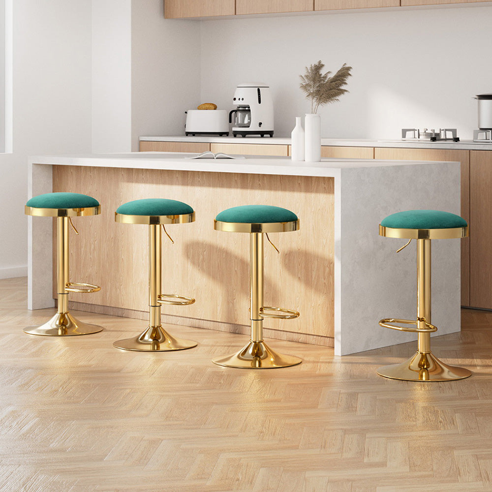 4x Artiss Bar Stools | Kitchen Dining Chairs | Velvet Padded Stool | Green